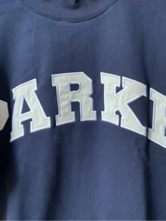 Parke Navy Casual Sweatshirt, Classic Crew Neck with Letter Patch, Versatile Top - Picture 3 of 7